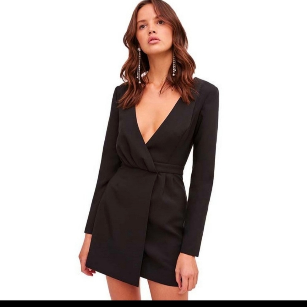 Finders Keepers Victoria Cocktail Dress Black Long Sleeves Deep V NWOT 8